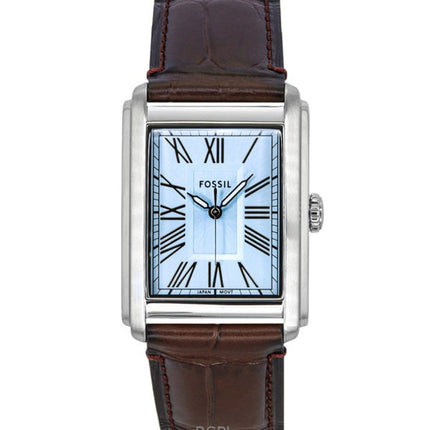 Montre homme Fossil Carraway FS6110, bracelet en cuir, cadran bleu soleillé, quartz