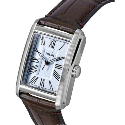 Montre homme Fossil Carraway FS6110, bracelet en cuir, cadran bleu soleillé, quartz