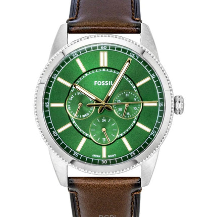 Montre homme Fossil Pearson multifonction, bracelet en cuir, cadran vert, mouvement à quartz FS6137