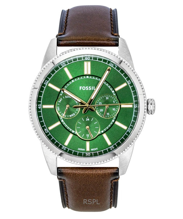 Montre homme Fossil Pearson multifonction, bracelet en cuir, cadran vert, mouvement à quartz FS6137