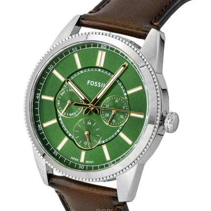 Montre homme Fossil Pearson multifonction, bracelet en cuir, cadran vert, mouvement à quartz FS6137