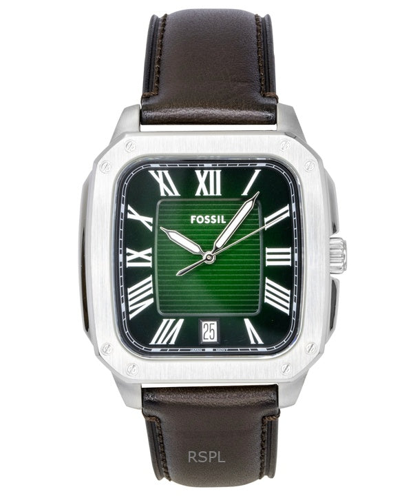 Montre homme Fossil Crosby FS6150, bracelet en cuir, cadran vert, mouvement à quartz