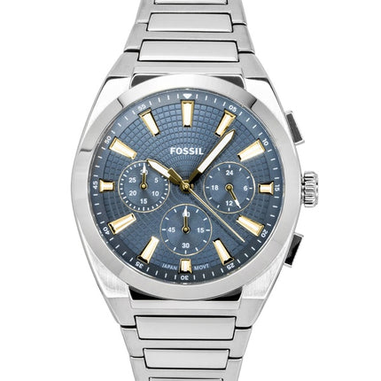 Montre homme Fossil Everett Chronographe en acier inoxydable, cadran bleu, mouvement à quartz FS6154