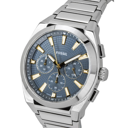 Montre homme Fossil Everett Chronographe en acier inoxydable, cadran bleu, mouvement à quartz FS6154
