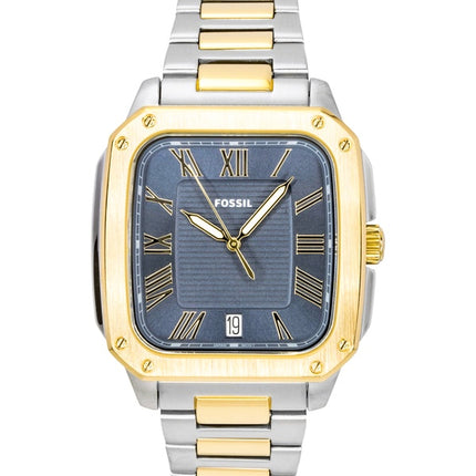 Montre homme Fossil Crosby FS6161 bicolore en acier inoxydable, cadran bleu, mouvement à quartz