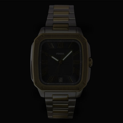Montre homme Fossil Crosby FS6161 bicolore en acier inoxydable, cadran bleu, mouvement à quartz