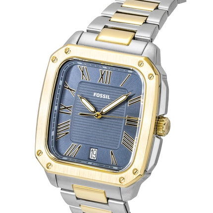 Montre homme Fossil Crosby FS6161 bicolore en acier inoxydable, cadran bleu, mouvement à quartz
