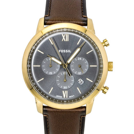 Montre homme Fossil Neutra Chronographe, bracelet en cuir marron, cadran bleu, mouvement à quartz FS6162