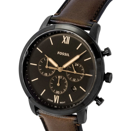 Montre homme Fossil Neutra Chronographe, bracelet en cuir marron, cadran marron, mouvement à quartz FS6163
