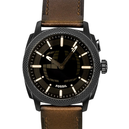 Montre homme Fossil Machine Big Tic analogique-numérique, bracelet en cuir marron, cadran noir, mouvement à quartz FS6165