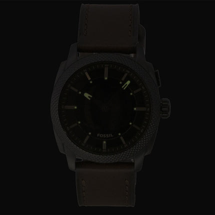 Montre homme Fossil Machine Big Tic analogique-numérique, bracelet en cuir marron, cadran noir, mouvement à quartz FS6165