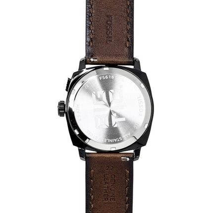 Montre homme Fossil Machine Big Tic analogique-numérique, bracelet en cuir marron, cadran noir, mouvement à quartz FS6165