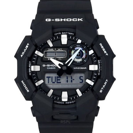 Montre analogique numérique Casio G-Shock pour homme avec bracelet en résine biosourcée, cadran noir, quartz, GA-010-1A, 200 m