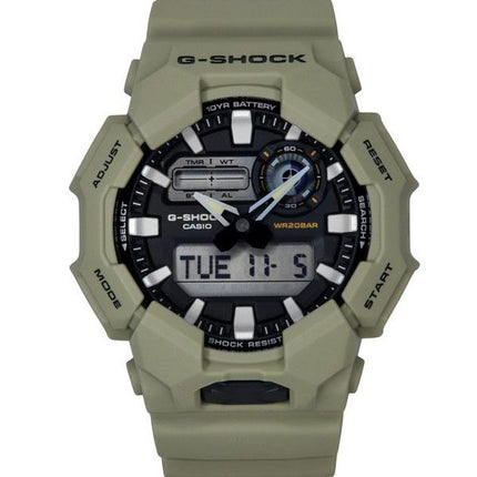 Montre analogique numérique Casio G-Shock pour homme avec bracelet en résine biosourcée, cadran noir, quartz, GA-010-5A, 200 m