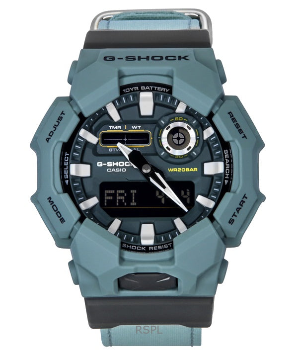 Montre Casio G-Shock analogique numérique à quartz pour homme, bracelet en tissu, cadran bleu, GA-010CE-2A, 200 m