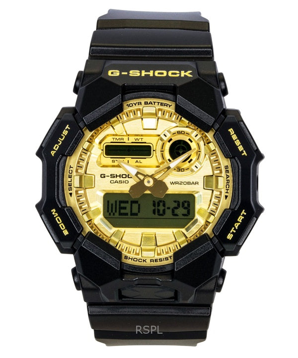 Montre homme Casio G-Shock GA-010GGB-1A9, bracelet en résine biosourcée, cadran doré, affichage analogique et numérique, mouvement à quartz, étanche à 200 m.