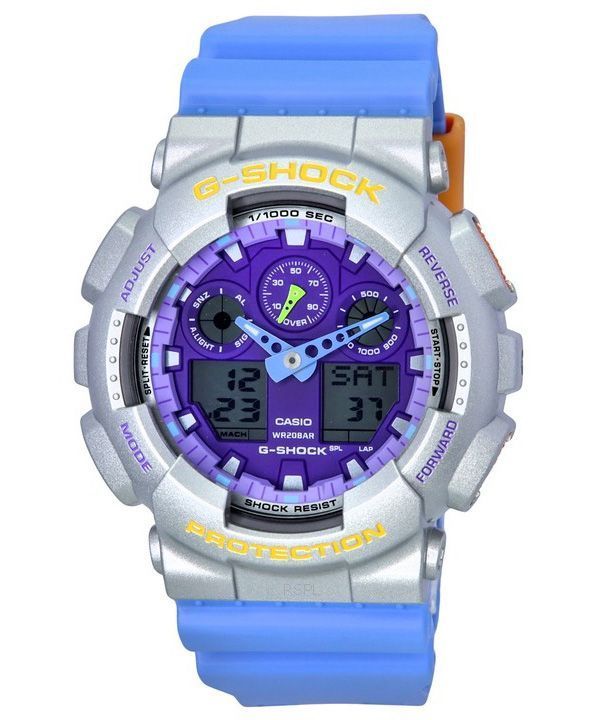 Montre pour homme Casio G-Shock Euphoria analogique numérique bracelet en résine bleue cadran violet Quartz GA-100EU-8A2 200M