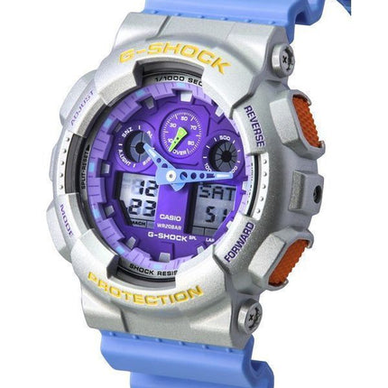 Montre pour homme Casio G-Shock Euphoria analogique numérique bracelet en résine bleue cadran violet Quartz GA-100EU-8A2 200M