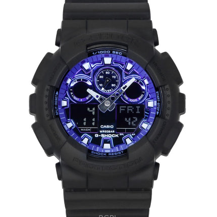 Montre Casio G-Shock analogique numérique à quartz pour homme, bracelet en résine, cadran bleu, GA-100FL-1A, 200 m