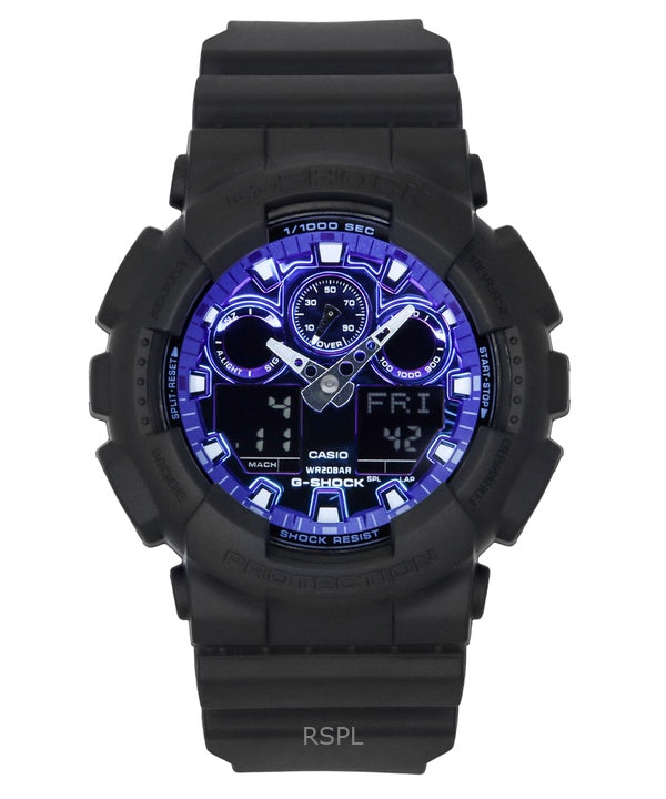 Montre Casio G-Shock analogique numérique à quartz pour homme, bracelet en résine, cadran bleu, GA-100FL-1A, 200 m