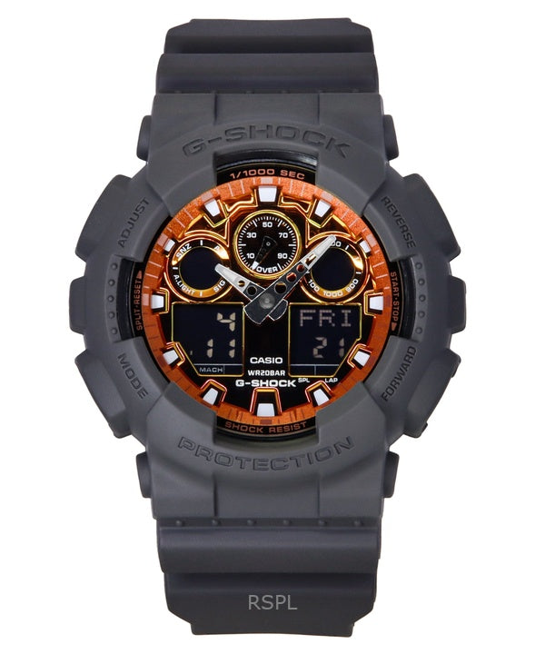 Montre Casio G-Shock analogique numérique à quartz pour homme, bracelet en résine, cadran multicolore, GA-100FL-8A, 200 m