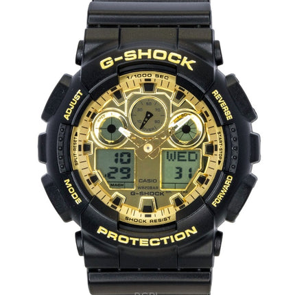 Montre homme Casio G-Shock GA-100GGB-1A9, bracelet en résine, affichage analogique et numérique, cadran doré, mouvement à quartz, étanche à 200 m.
