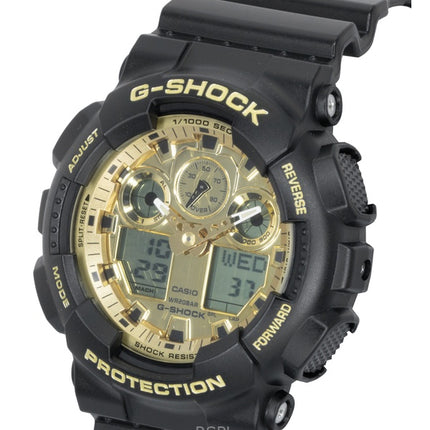 Montre homme Casio G-Shock GA-100GGB-1A9, bracelet en résine, affichage analogique et numérique, cadran doré, mouvement à quartz, étanche à 200 m.