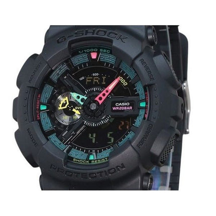 Casio G-Shock analogique numérique multi-fluorescent Accents série bracelet en résine cadran noir Quartz GA-110MF-1A 200M montre