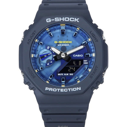 Montre homme Casio G-Shock GA-2100AS-2A, analogique, numérique, bracelet en résine biosourcée, cadran bleu, quartz, 200 m