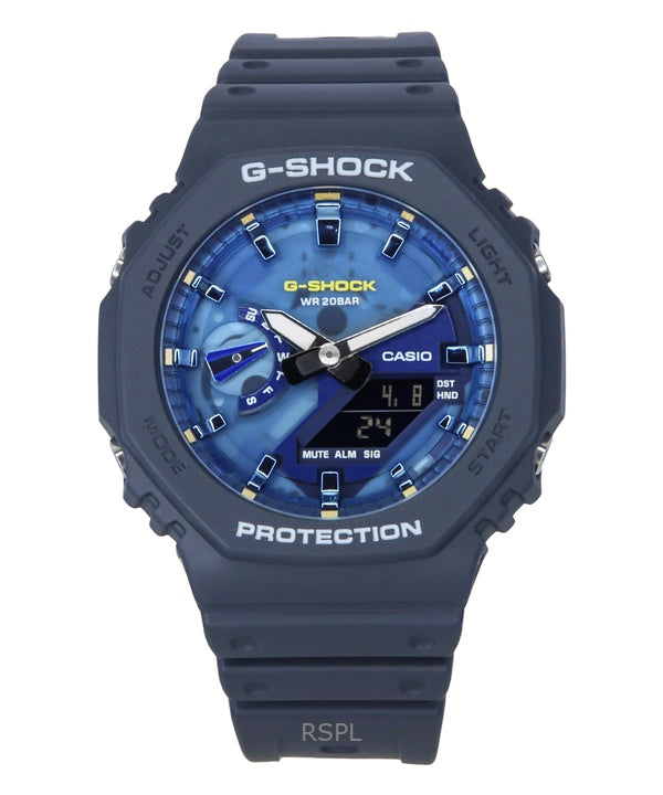 Montre homme Casio G-Shock GA-2100AS-2A, analogique, numérique, bracelet en résine biosourcée, cadran bleu, quartz, 200 m