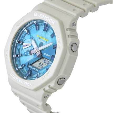 Montre homme Casio G-Shock GA-2100AS-5A, analogique, numérique, bracelet en résine biosourcée, cadran bleu, quartz, 200 m