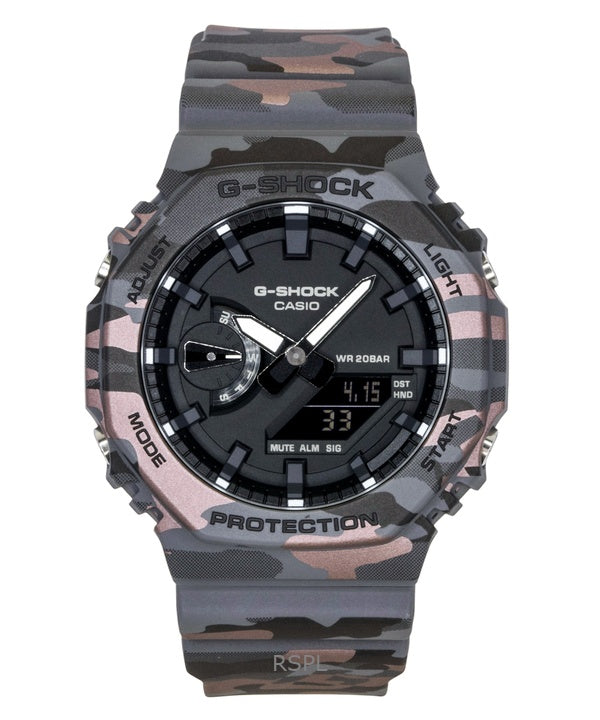 Casio G-Shock Analog Digital Camouflage Bio-based Resin Strap Black Dial Quartz GA-2100CM-8A 200M Men's Watch
