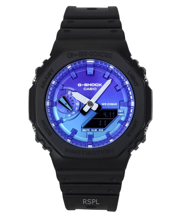 Montre Casio G-Shock analogique numérique à quartz pour homme, bracelet en résine biosourcée, cadran bleu, GA-2100FL-1A, 200 m