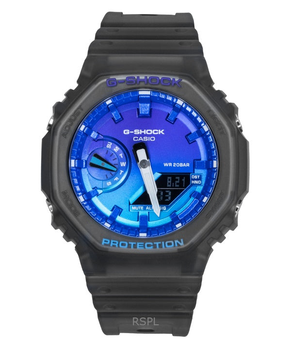 Montre Casio G-Shock analogique numérique à quartz pour homme, bracelet en résine, cadran bleu, GA-2100FLS-8A2, 200 m