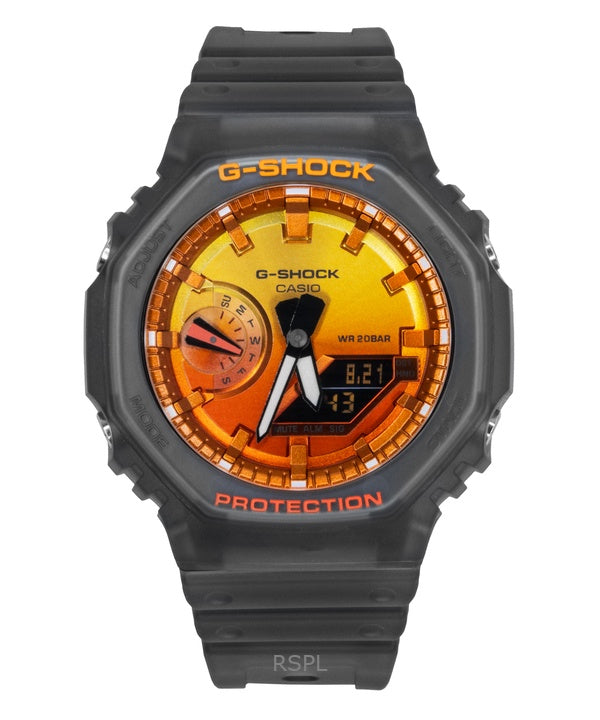 Montre Casio G-Shock analogique numérique à quartz pour homme, bracelet en résine, cadran orange, GA-2100FLS-8A4, 200 m