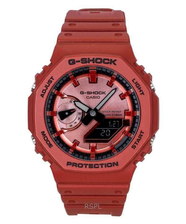 Montre homme Casio G-Shock GA-2100RRB-4A, analogique-numérique, bracelet en résine biosourcée rouge, mouvement à quartz, étanche à 200 m.