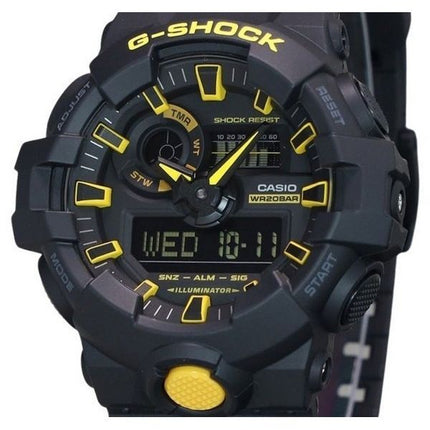 Montre pour homme Casio G-Shock Attention jaune analogique numérique bracelet en résine cadran noir Quartz GA-700CY-1A 200M