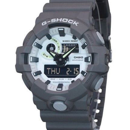 Montre pour homme Casio G-Shock Hidden Glow Series Bracelet en résine numérique analogique Cadran gris Quartz GA-700HD-8A 200M