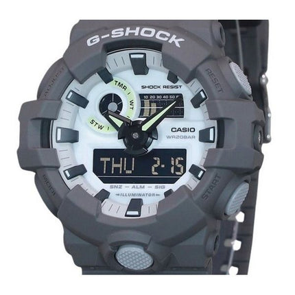 Montre pour homme Casio G-Shock Hidden Glow Series Bracelet en résine numérique analogique Cadran gris Quartz GA-700HD-8A 200M
