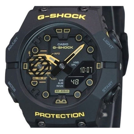 Casio G-Shock Attention Jaune Mobile Link Analogique Numérique Bracelet en Résine Cadran Noir Quartz GA-B001CY-1A 200M Montre Po