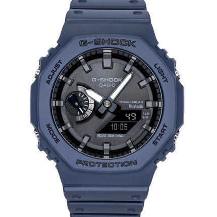 Montre homme Casio G-Shock GA-B2100-2A, analogique-numérique, bracelet en résine, cadran bleu, solaire, étanche à 200 m, avec fonction Smartphone Link.