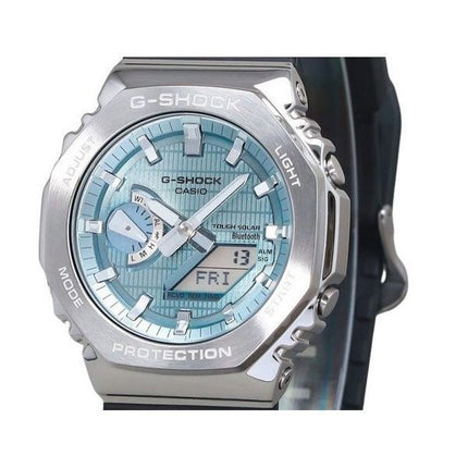 Montre Casio G-Shock G-Steel pour homme avec bracelet en cuir et cadran bleu glacier Tough Solar GBM-2100A-1A2 200 m