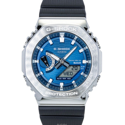 Montre homme Casio G-Shock G-Steel avec bracelet en résine biosourcée, affichage analogique et numérique, cadran bleu, solaire GBM-2100A-2B, étanche à 200 m, connexion smartphone