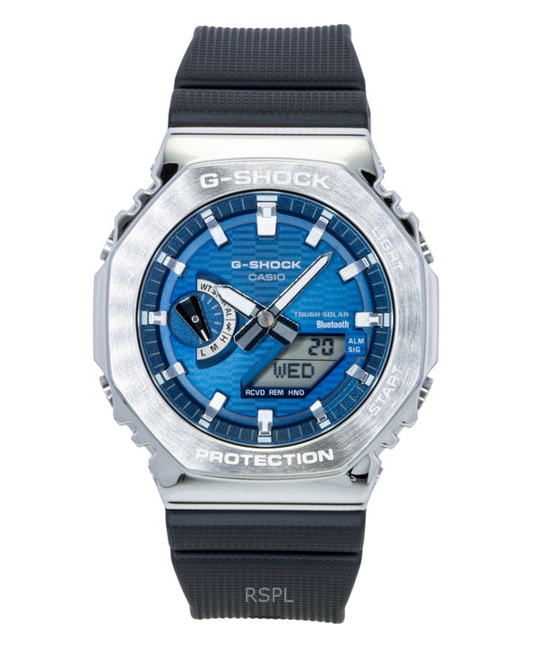 Montre homme Casio G-Shock G-Steel avec bracelet en résine biosourcée, affichage analogique et numérique, cadran bleu, solaire GBM-2100A-2B, étanche à 200 m, connexion smartphone