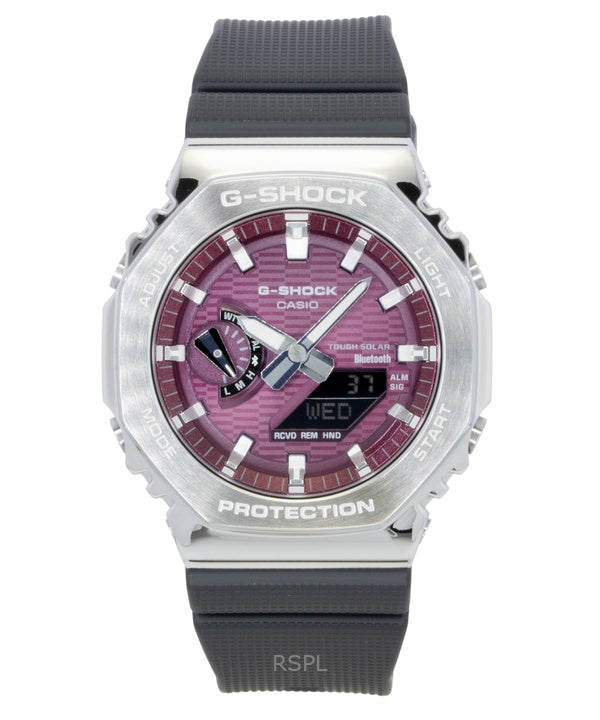 Montre homme Casio G-Shock G-Steel avec bracelet en résine biosourcée, affichage analogique et numérique, cadran rose, solaire GBM-2100A-4B, étanche à 200 m, connexion smartphone