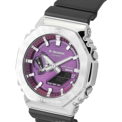 Montre homme Casio G-Shock G-Steel avec bracelet en résine biosourcée, affichage analogique et numérique, cadran rose, solaire GBM-2100A-4B, étanche à 200 m, connexion smartphone