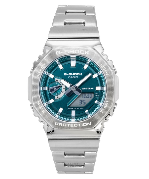 Montre homme Casio G-Shock G-Steel GM-2110D-3A1, analogique-numérique, cadran vert, en acier inoxydable, mouvement à quartz, étanche à 200 m.