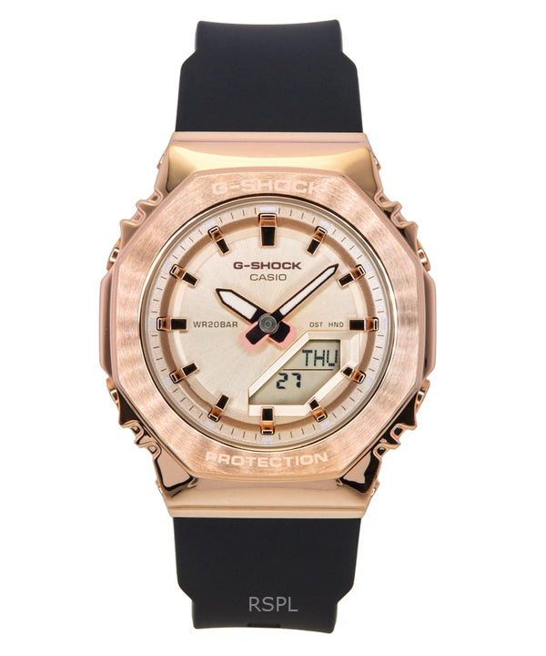 Montre femme Casio G-Shock analogique numérique, bracelet en résine biosourcée, cadran doré, quartz, GM-S2110PG-1A4, 200 m