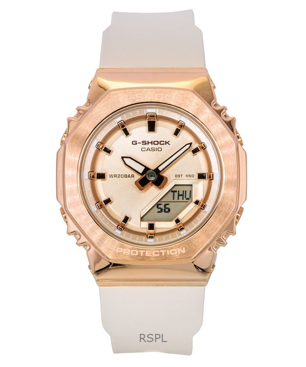 Montre femme Casio G-Shock analogique numérique à quartz, bracelet en résine biosourcée, cadran or rose, GM-S2110PG-4A, 200 m