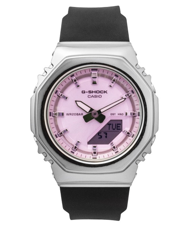 Montre Casio G-Shock GM-S2110SR-1A pour femme, analogique-numérique, cadran rose, bracelet en résine, mouvement à quartz, étanche à 200 m.
